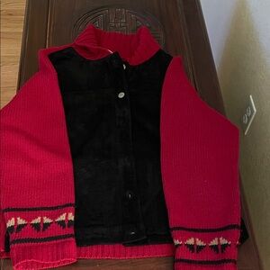 Red and Black Leather Knit Jacket